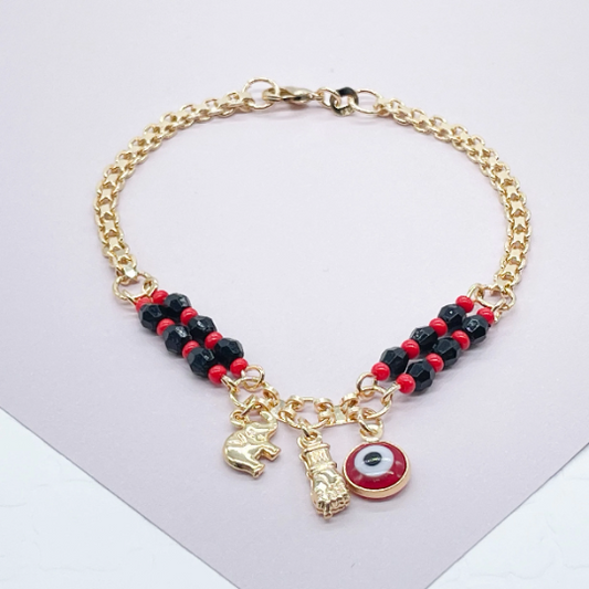 18k Gold Filled Lucky Charms Bracelet For Protection – Bella Joias Miami