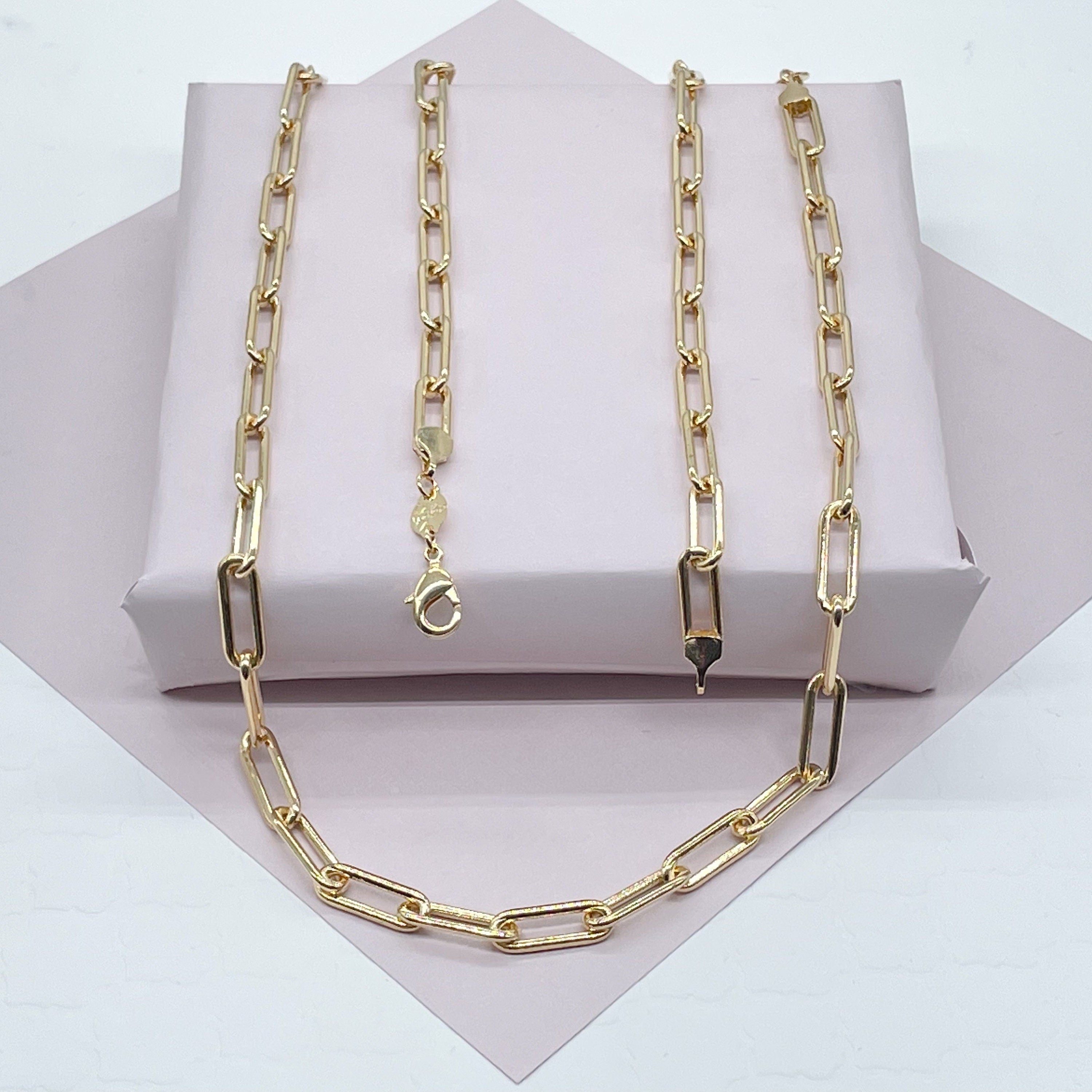 18K Gold Big Chunky Not Hollow Square Wire Paperclip Chain Necklace 3.5mm  Wide 14 15 16 18 20 22 24 28 30 32 36 - Etsy Denmark