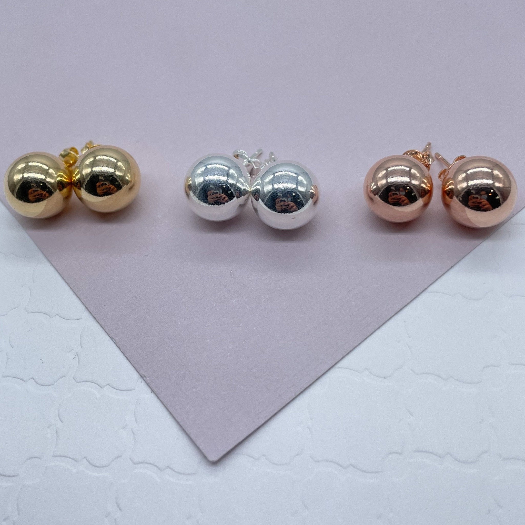 14KT White Gold Button Half-Ball Stud Earrings 12mm – LSJ