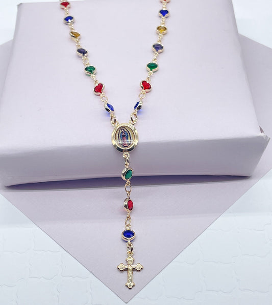 18k Gold Filled Dainty Rosary Beads Necklace Virgin Mary with Cross Si –  Dijujewel