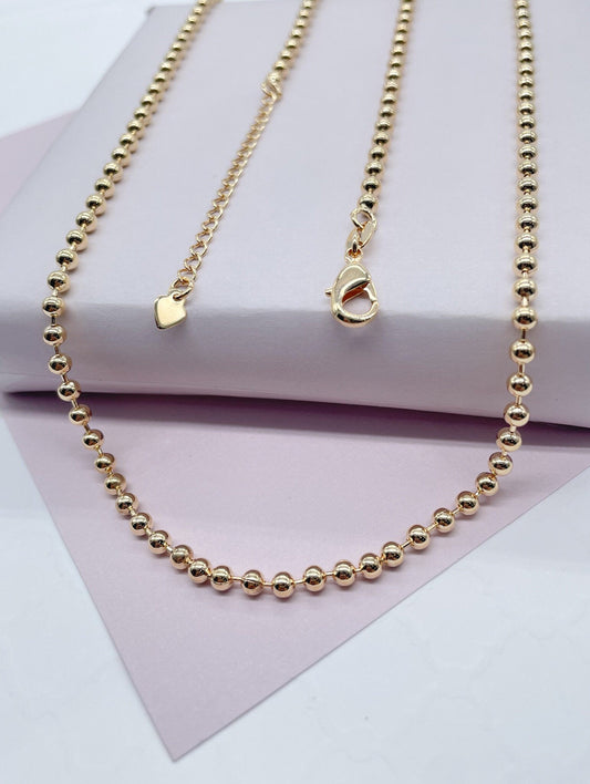 18K Gold Layered 4mm Beaded Necklace, Gold Ball Bead Chain Necklace, Wholesale