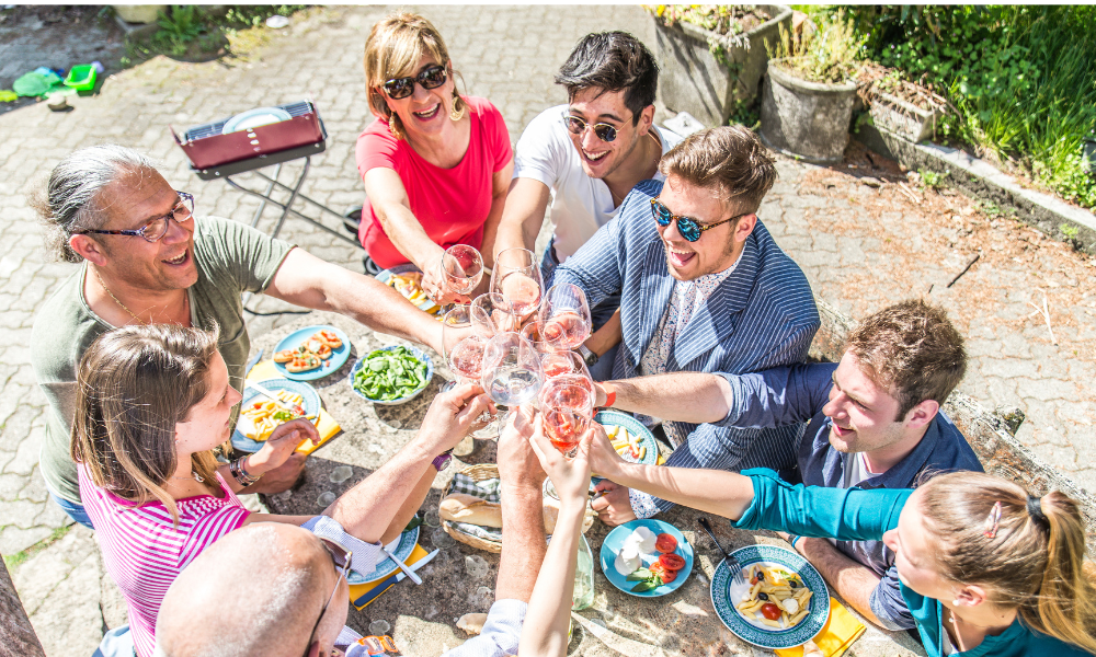 Celebrating being together and clinking glasses in a toast to friendship