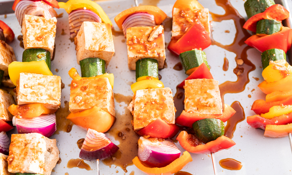 Grilled Barbecue Tofu and Vegetable Skewers