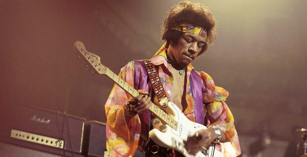 Jimi Hendrix playing white stratocaster