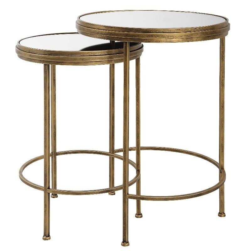 Antique Brushed Iron Nesting Table - Set of 2