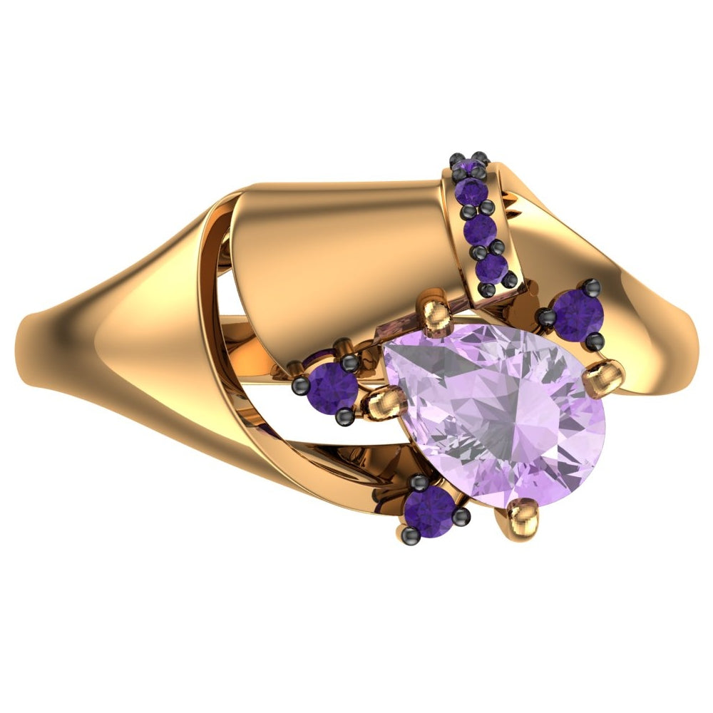 

Золотое кольцо с аметистом и аметистовыми фианитами