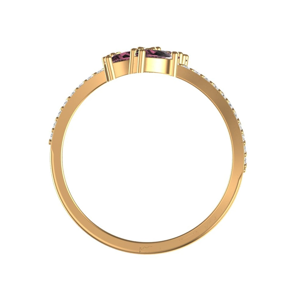 

Золотое кольцо «Соцветие» с родолитовым синтетическим кварцем и бесцветными фианитами