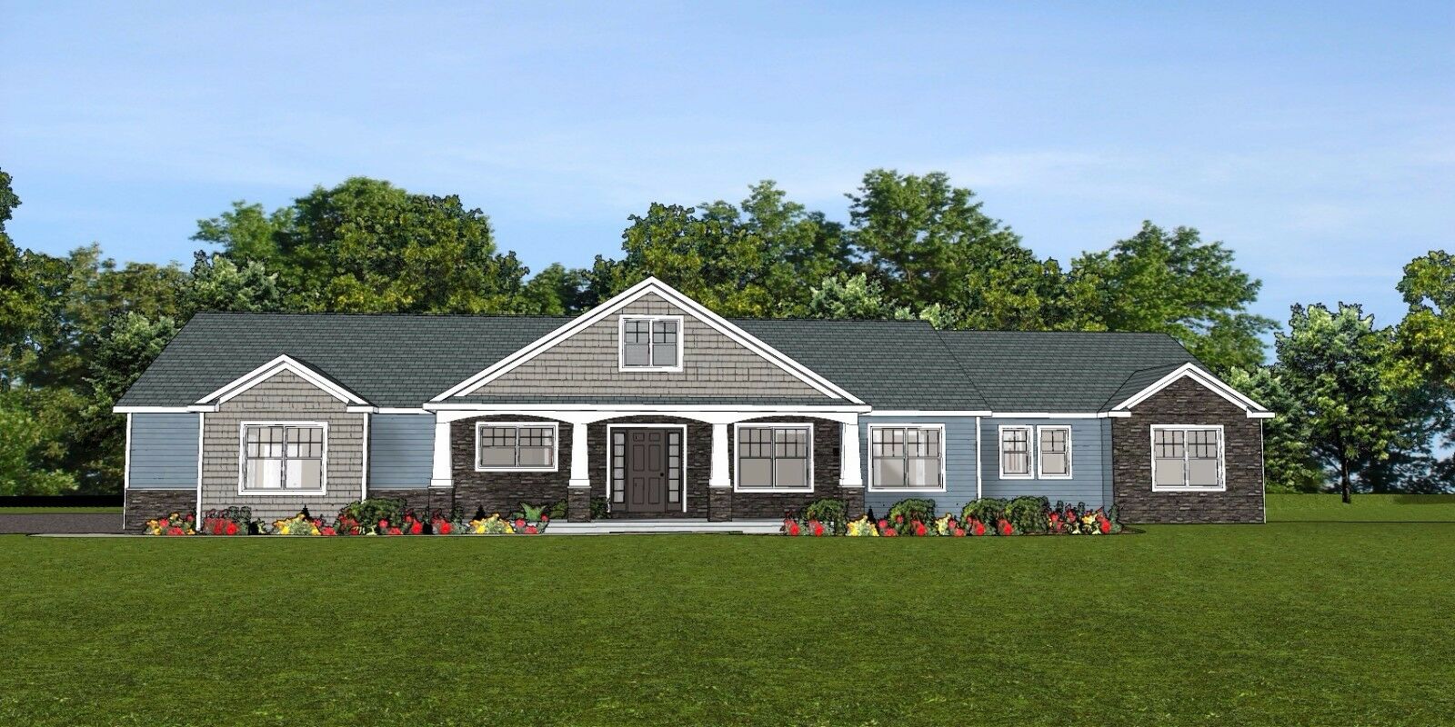 Custom Home House Plan 2470 Sf Ranch Wbasement And 3 Car Garage Bluepr