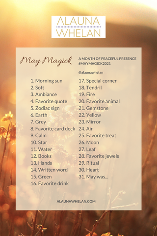 golden hour back ground image with 31 prompts for may magick community event