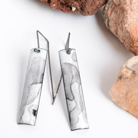 black and white enamel painted earrings by kyla katz