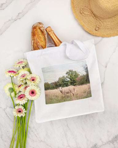 cotton canvas tote with sheep by laura farrell