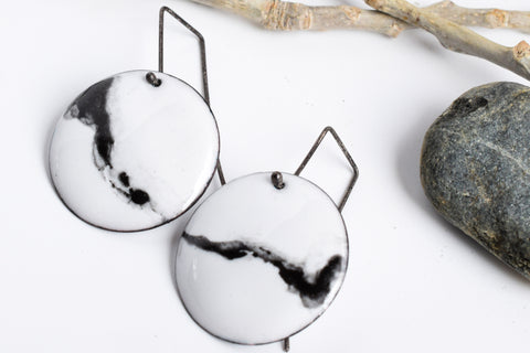 enamel hand painted black and white earrings by Kyla Katz