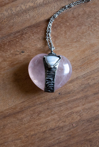 pink rose quartz heart crystal talisman necklace