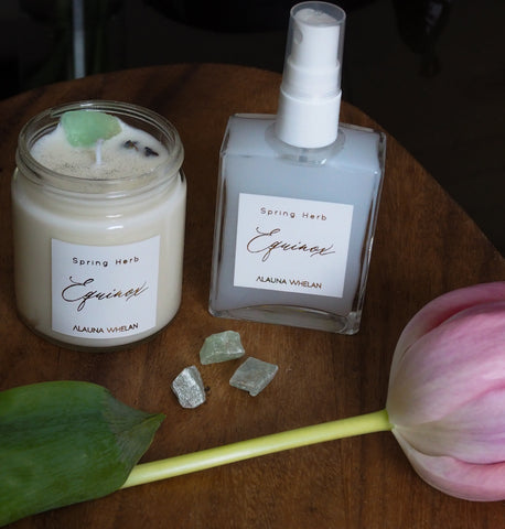 crystal infused spring soy candle and ritual mist with tulips