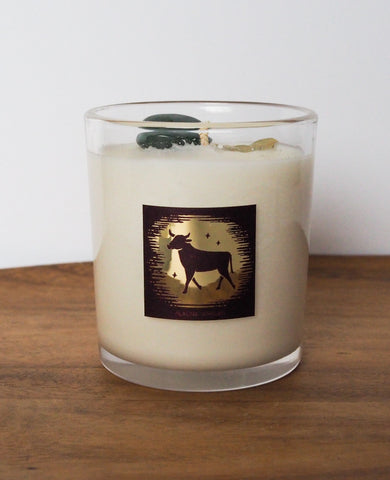 crystal infused taurus zodiac soy intention candle