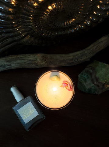 birds eye view of luxury candle and ritual mist