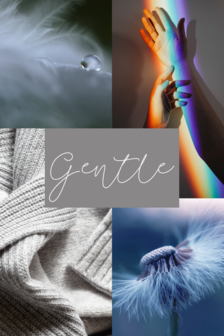 digital collage with soothing images and scripted word "gentle" in the center