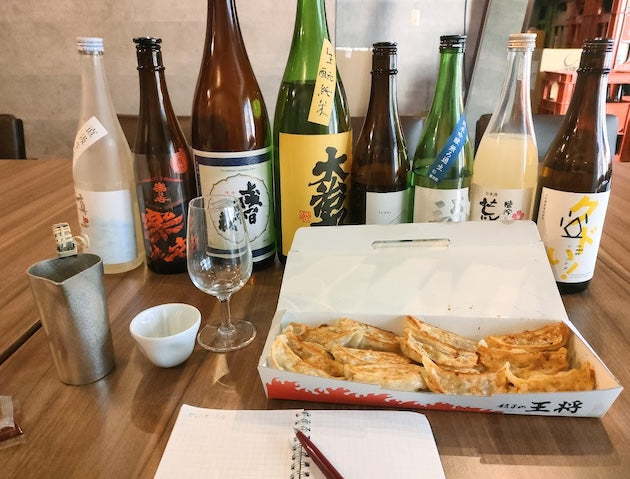 検証に使用した餃子と日本酒。