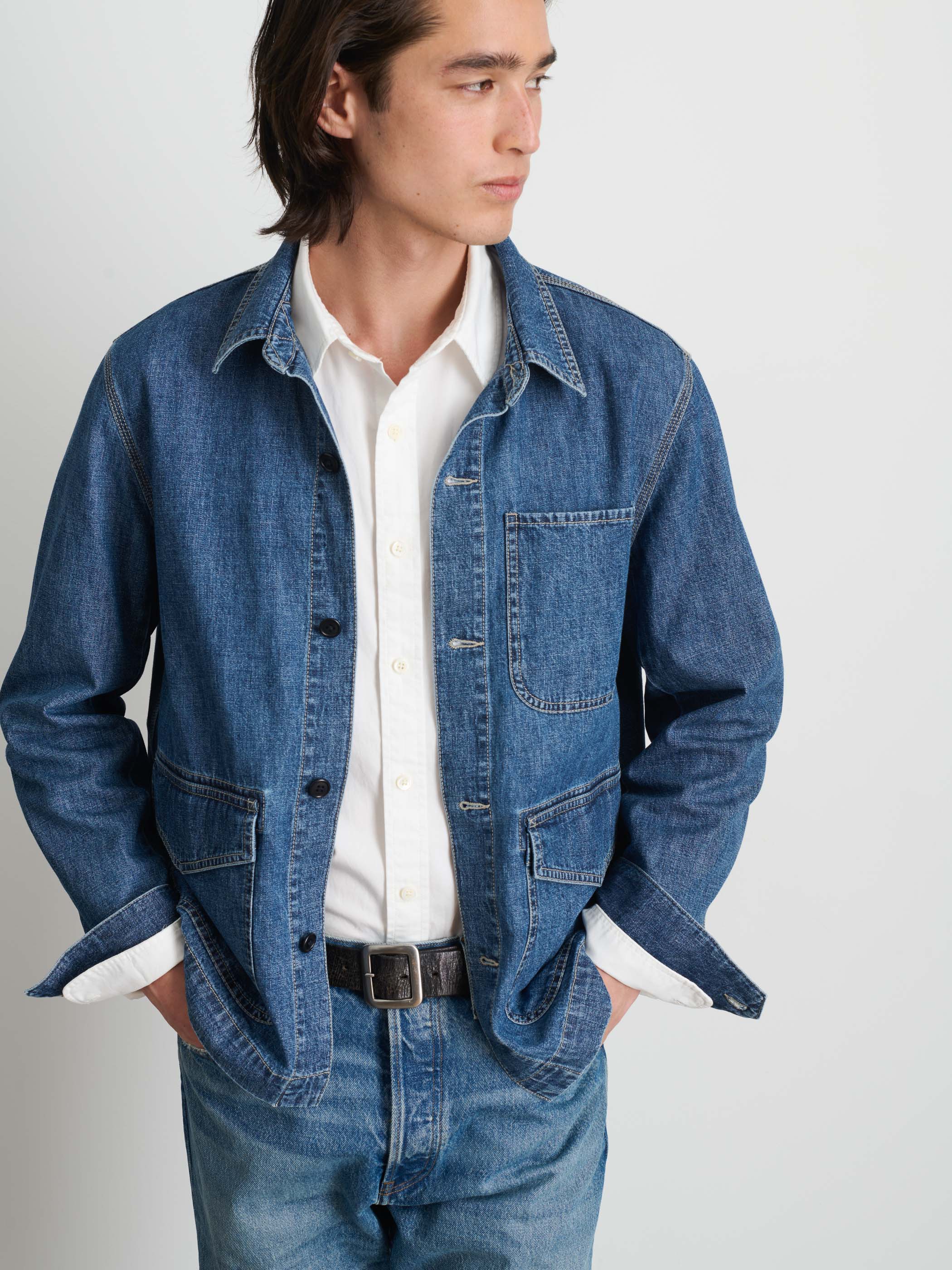 Shop Alex Mill Shirt Jacket In Lightweight Denim In Weathered Indigo
