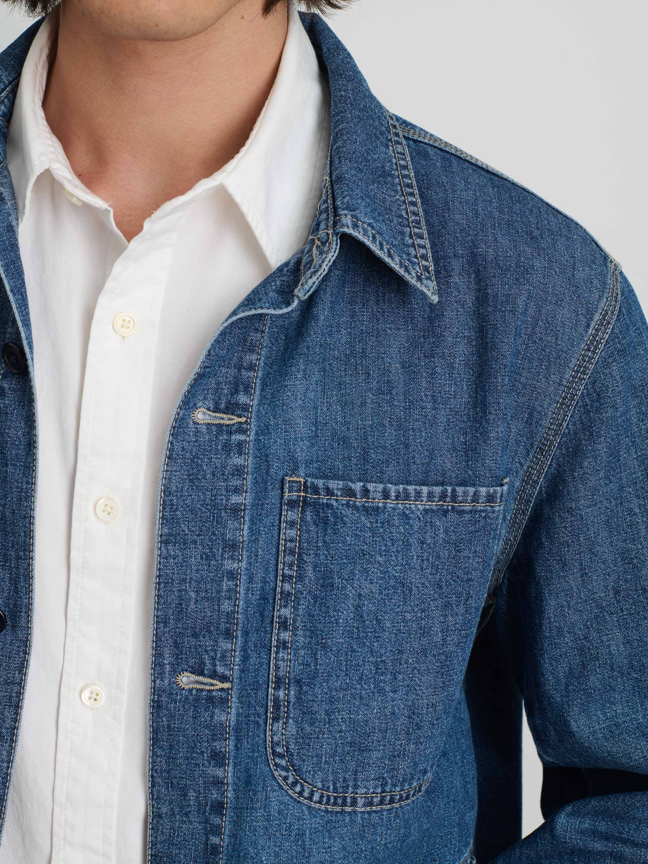 Shop Alex Mill Shirt Jacket In Lightweight Denim In Weathered Indigo