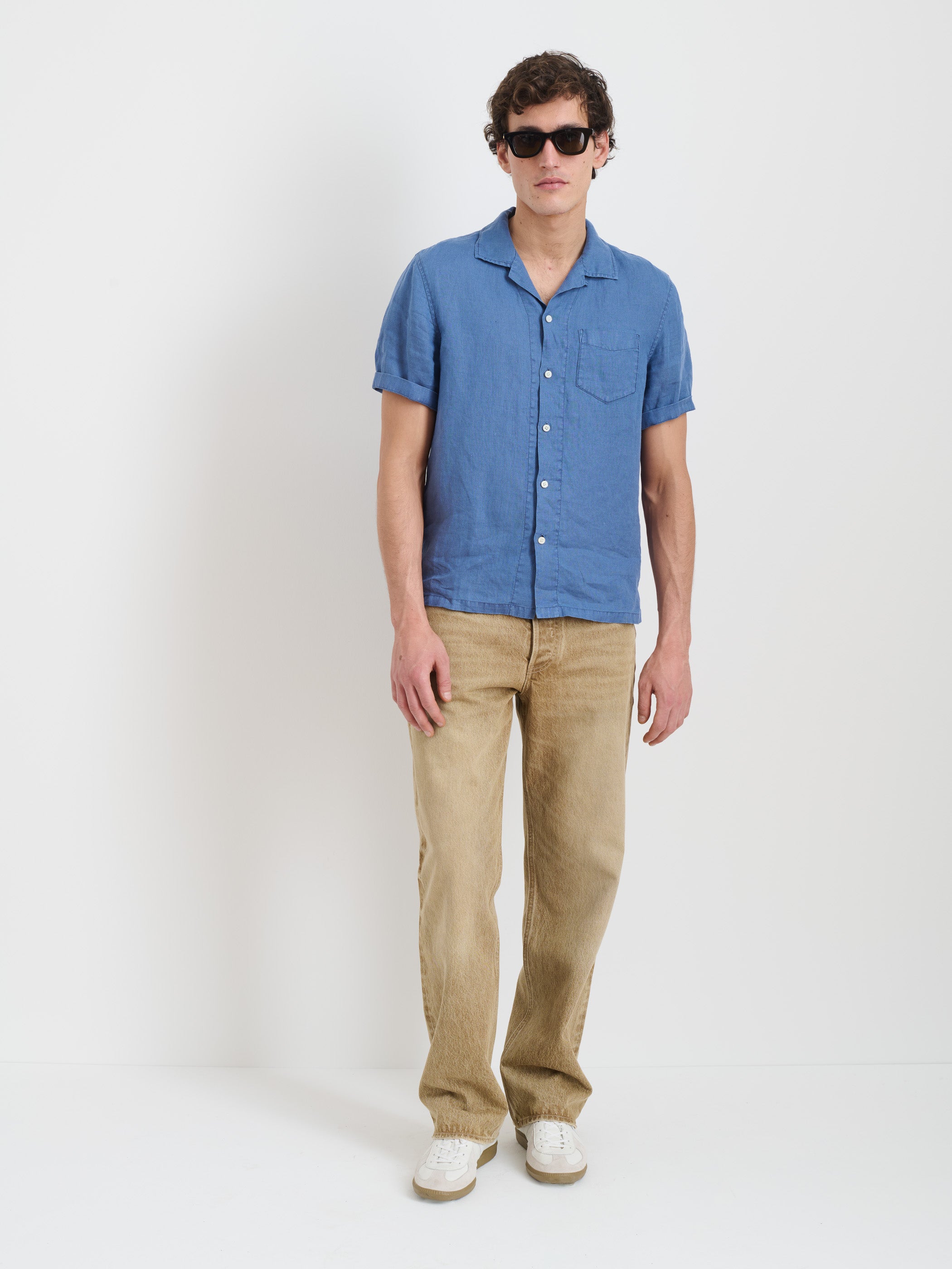 Alex Mill Camp Shirt In Linen In Blue