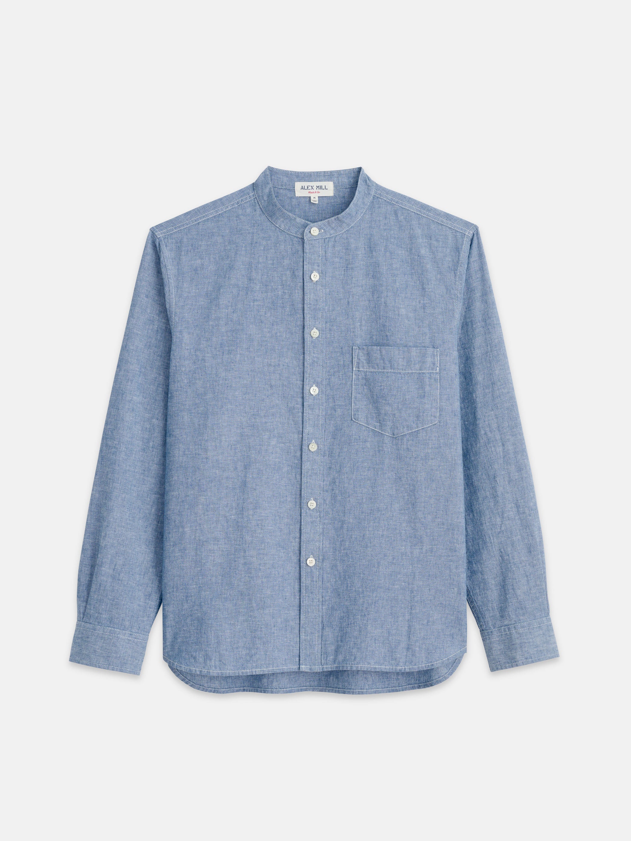 Shop Alex Mill Easy Band Collar Shirt In Chambray In Blue Chambray