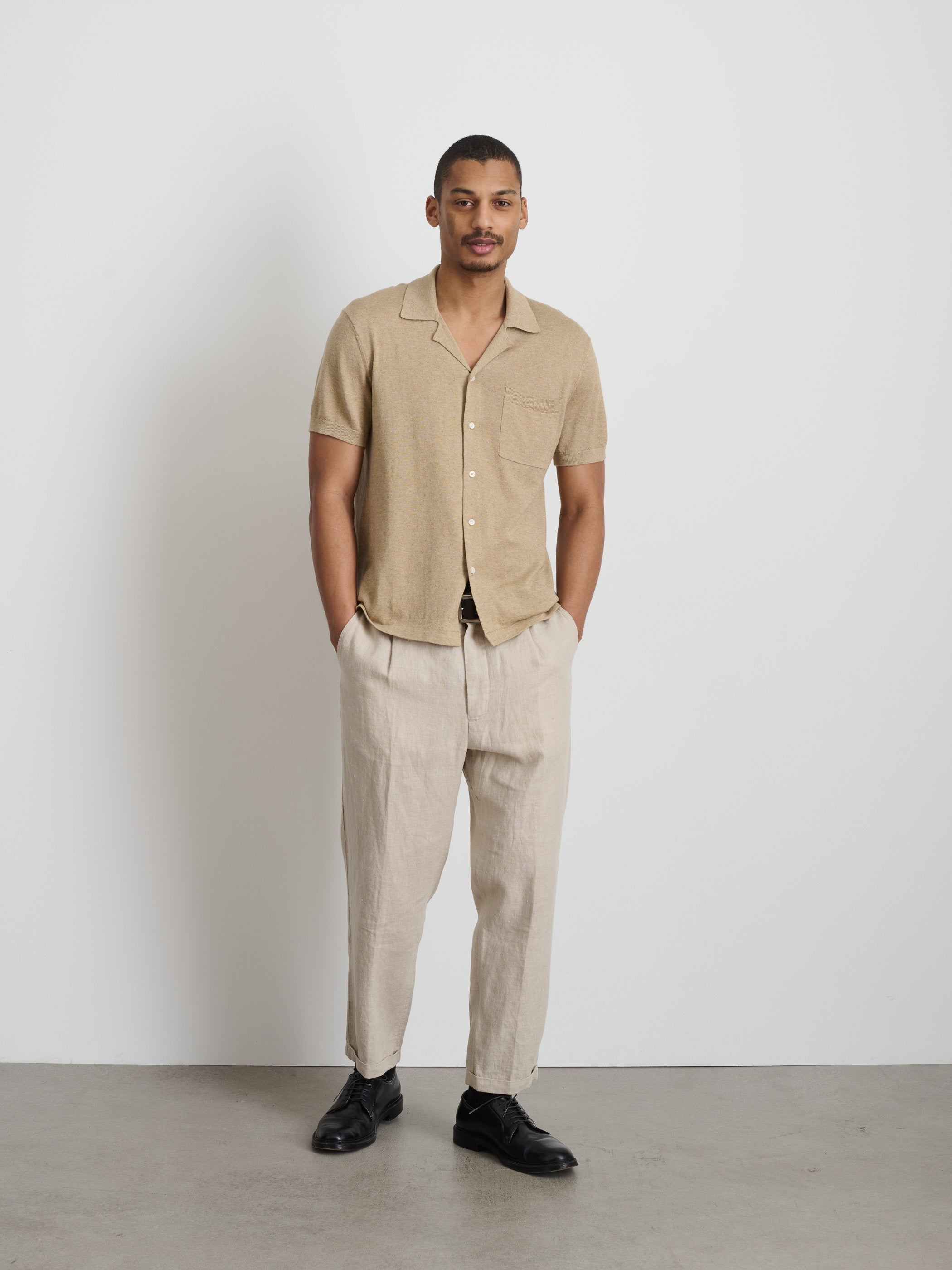 Shop Alex Mill Aldrich Knit Shirt In Hemp Cotton In Dark Sand