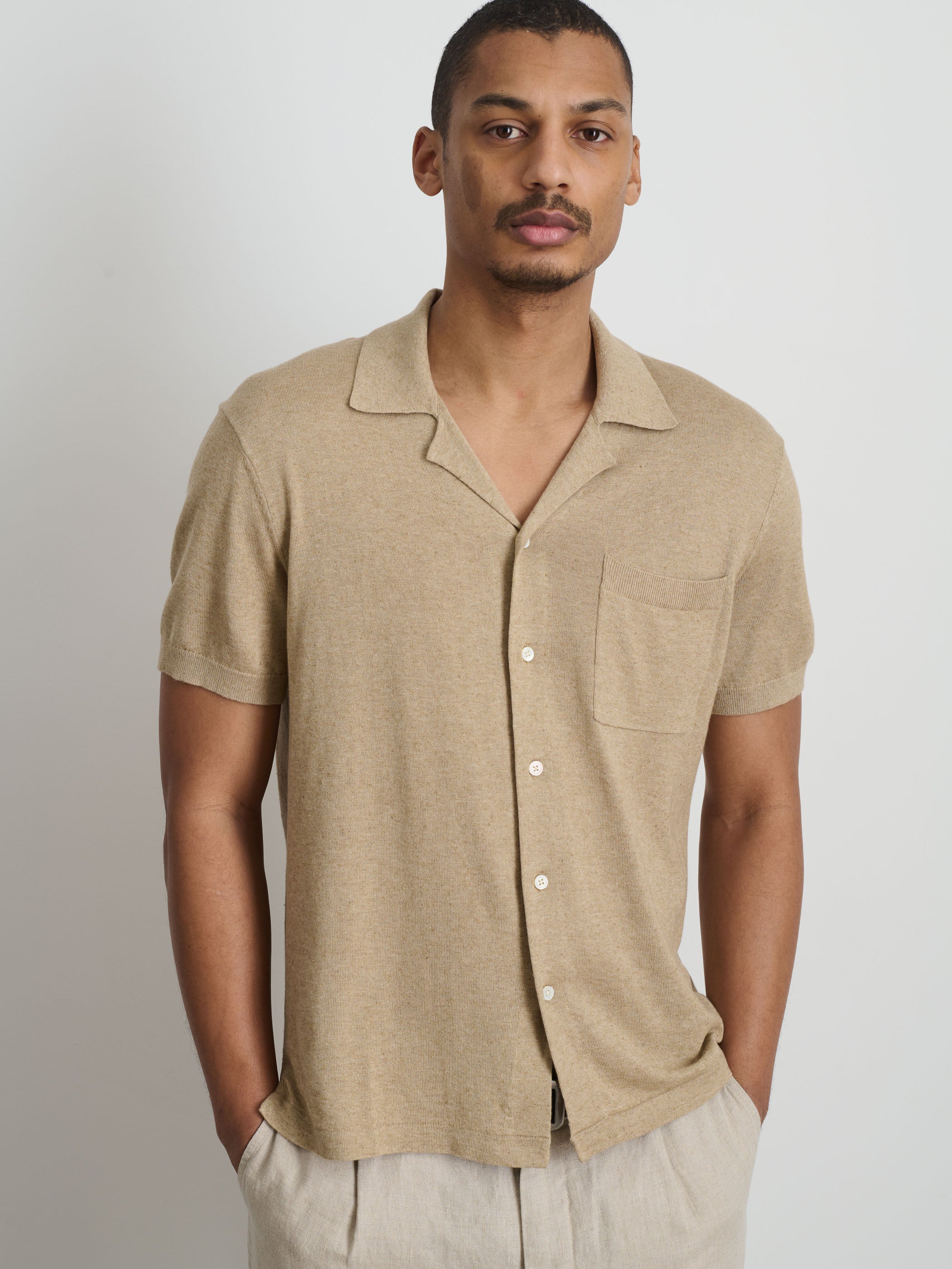 Shop Alex Mill Aldrich Knit Shirt In Hemp Cotton In Dark Sand