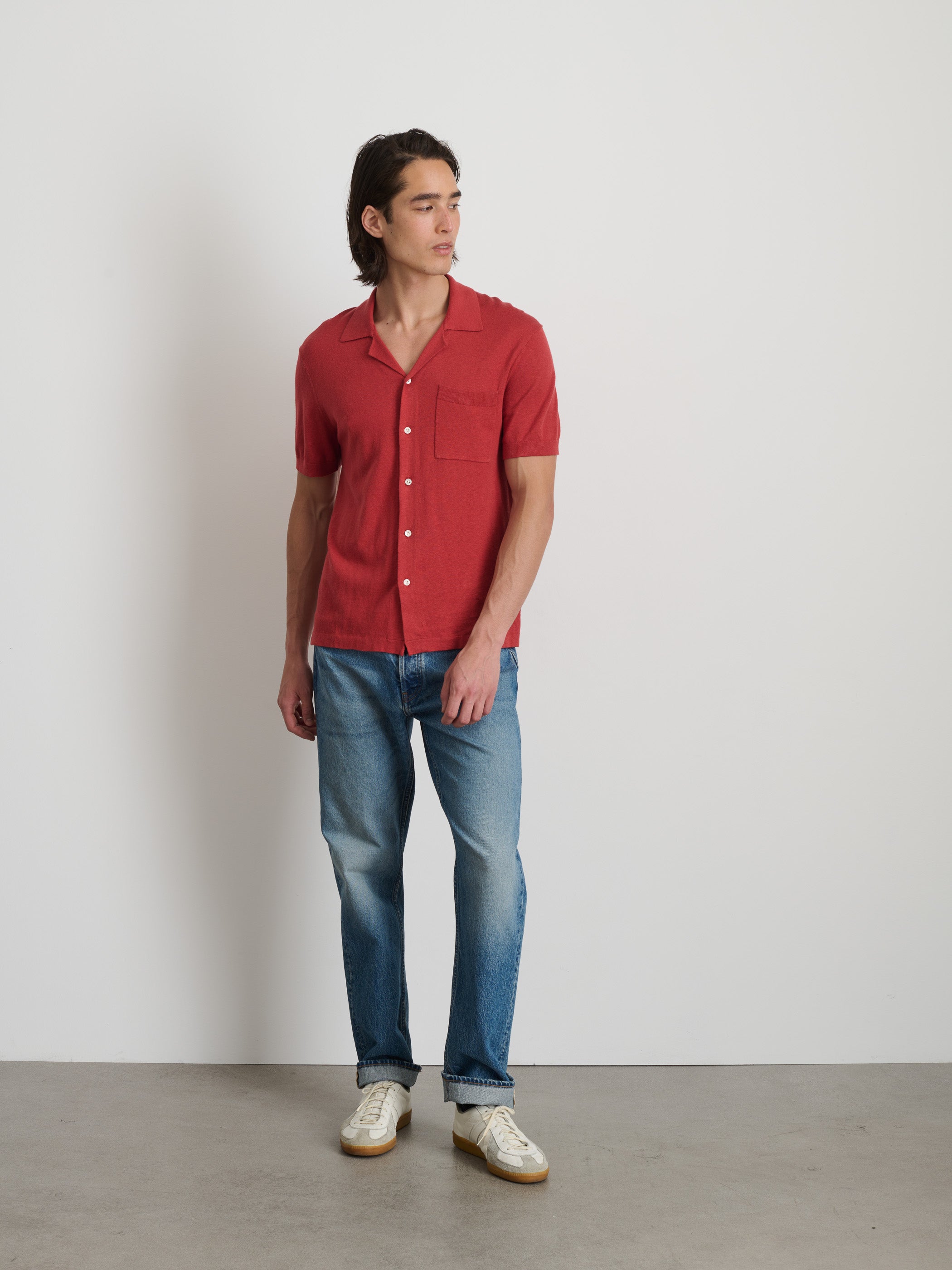 Shop Alex Mill Aldrich Knit Shirt In Hemp Cotton In Persimmon