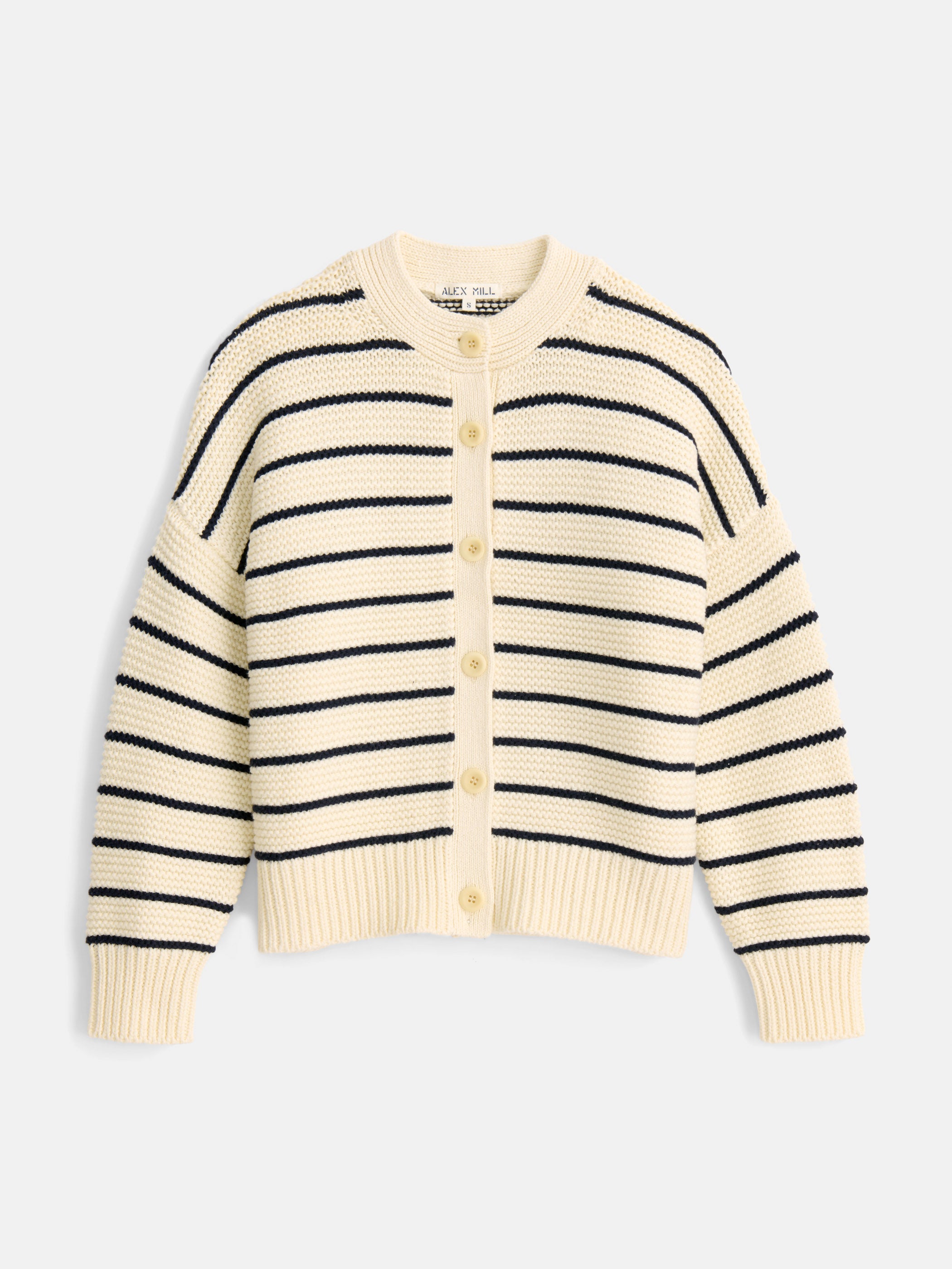 Button-Back Crewneck Sweater in Stripe