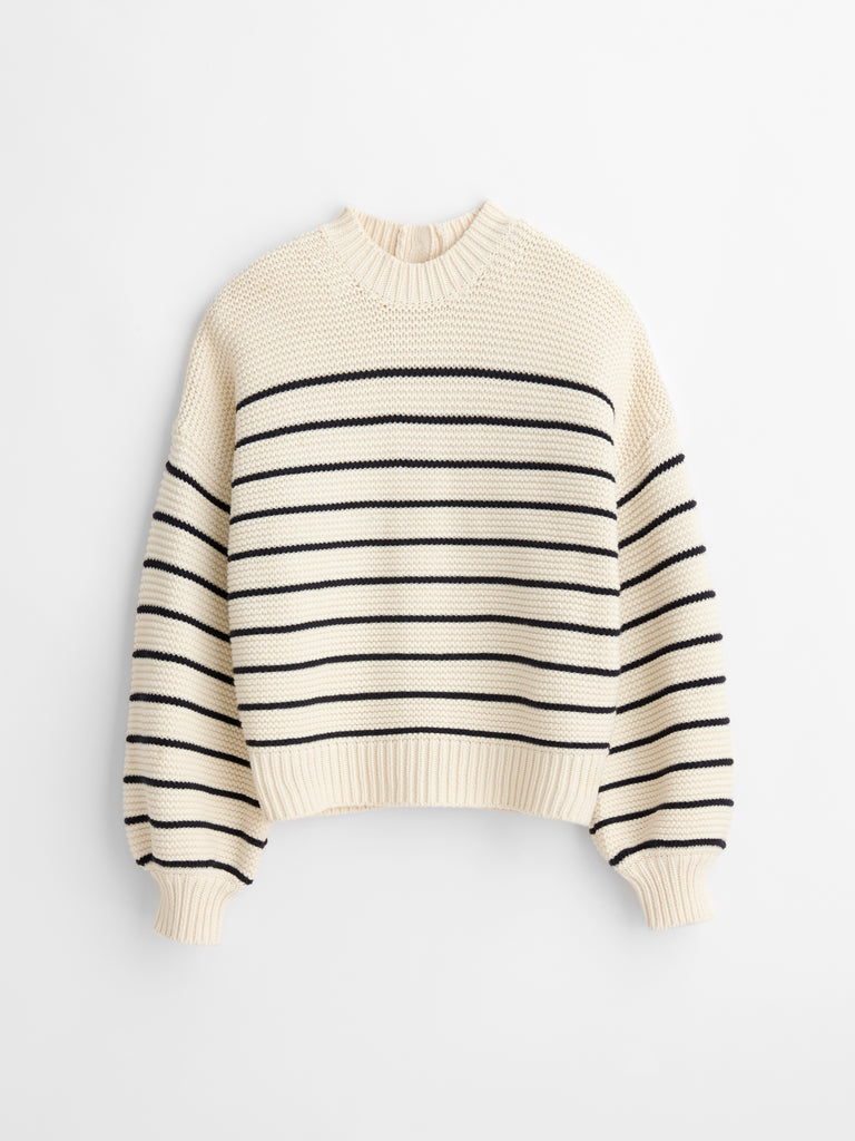 Button-Back Crewneck Sweater in Stripe – Alex Mill