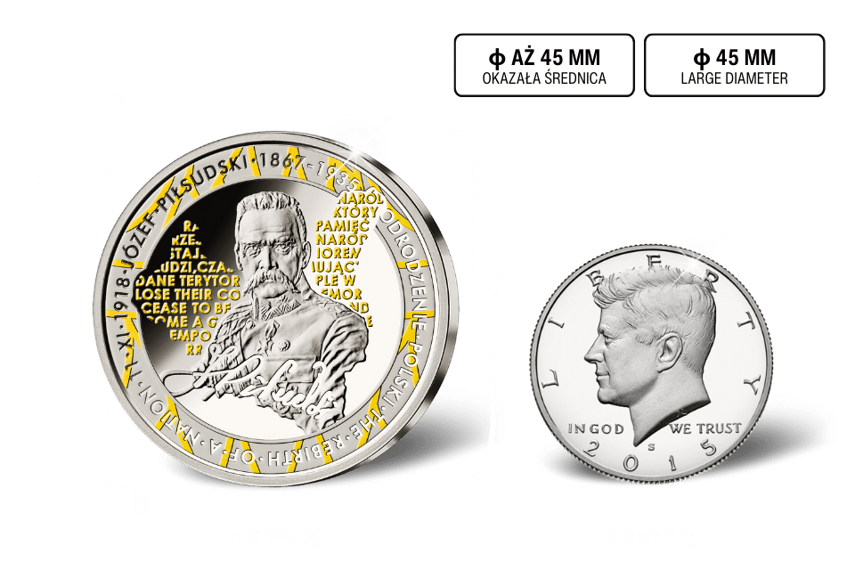 Jozef Pilsudski 1 oz .999 Silver Proof 45 mm 24-ct Gold Accents