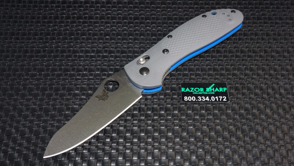 Benchmade 550 1 Griptilian Axis Knife Gray Blue G 10 S30v Satin Plain Razor Sharp Unlimited Knife Store And Sharpening Service Tampa Florida