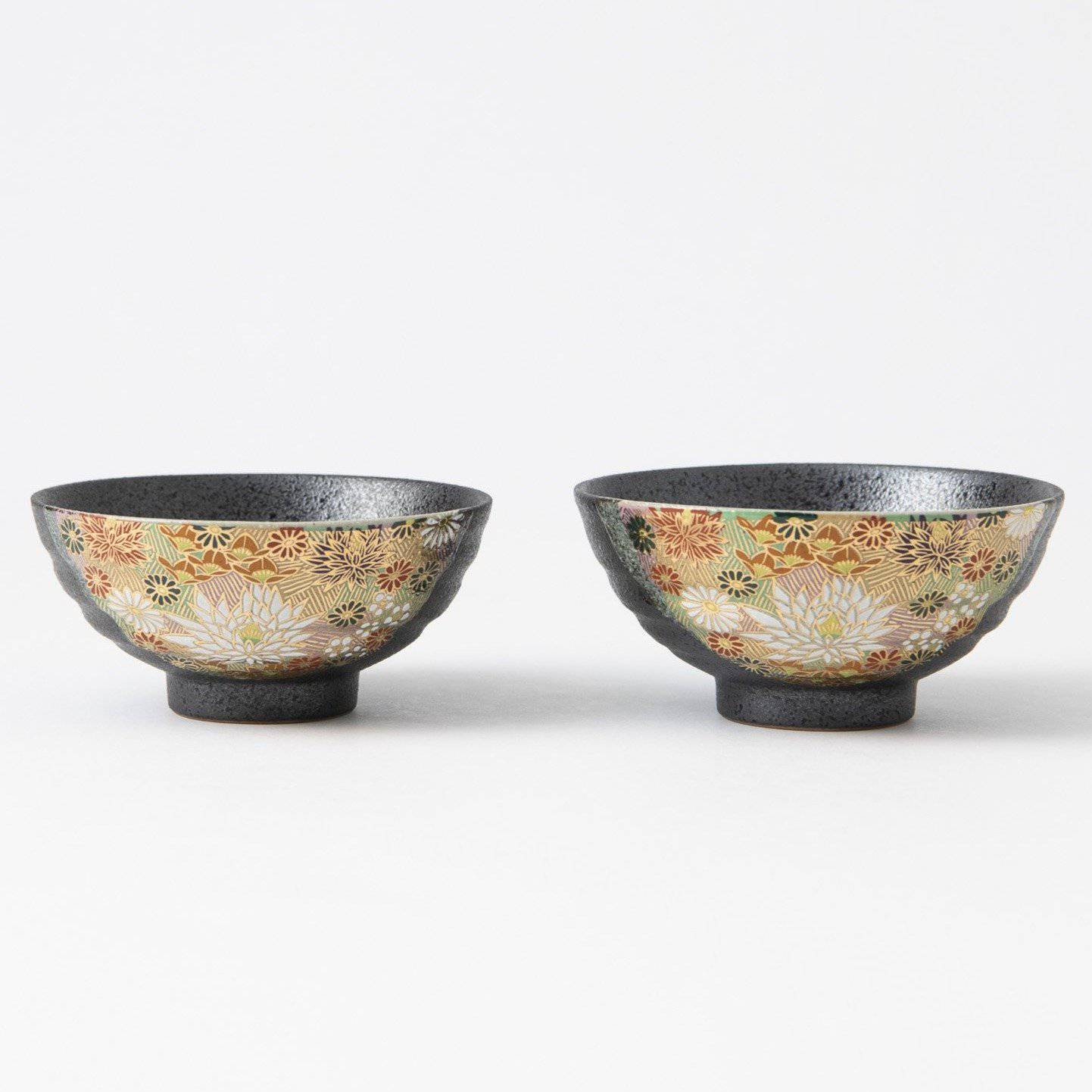 Hanazume Kutani Japanese Rice Bowl Pair - JAPAN KUTANI SHOP product image