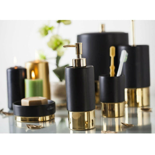 Anka Greek Key Black & Gold Bathroom Accessory Set, Luxury Bath Decor