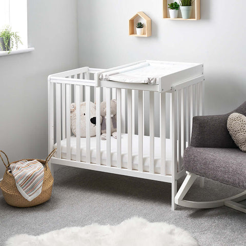 Obaby White Bantam Space Saver Cot and Cot Top Changer