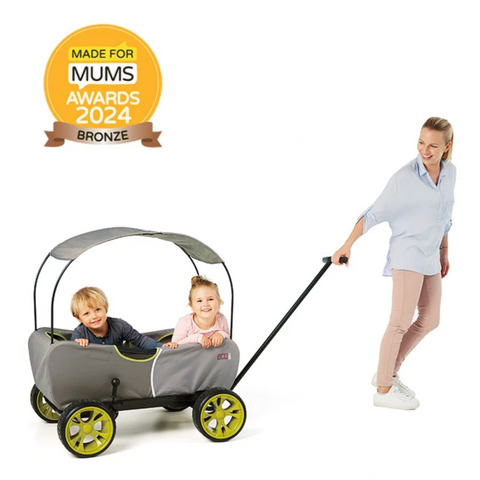 Mum pulling her Hauck Eco Mobil Wagon with the M4M award logo | Wagons | Baby & Kid Travel - Clair de Lune UK