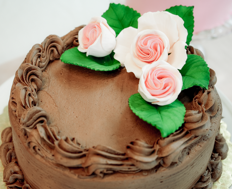 Rose Sugar Flower on a Chocolate Cake