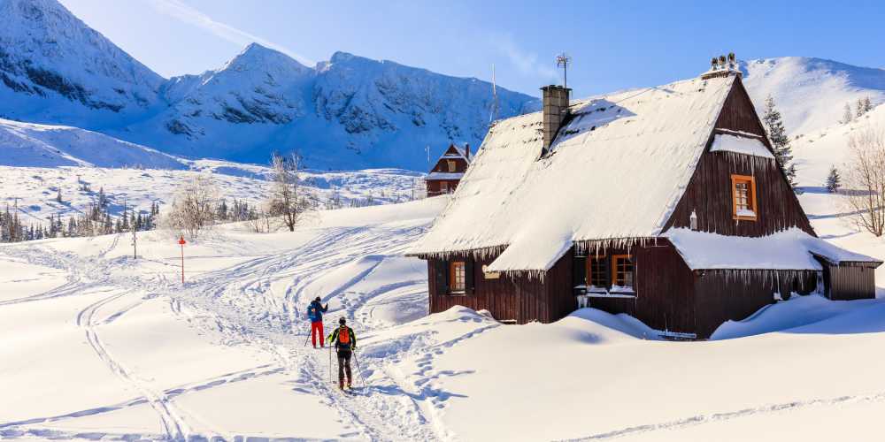 ski cabin on a snowy mountain