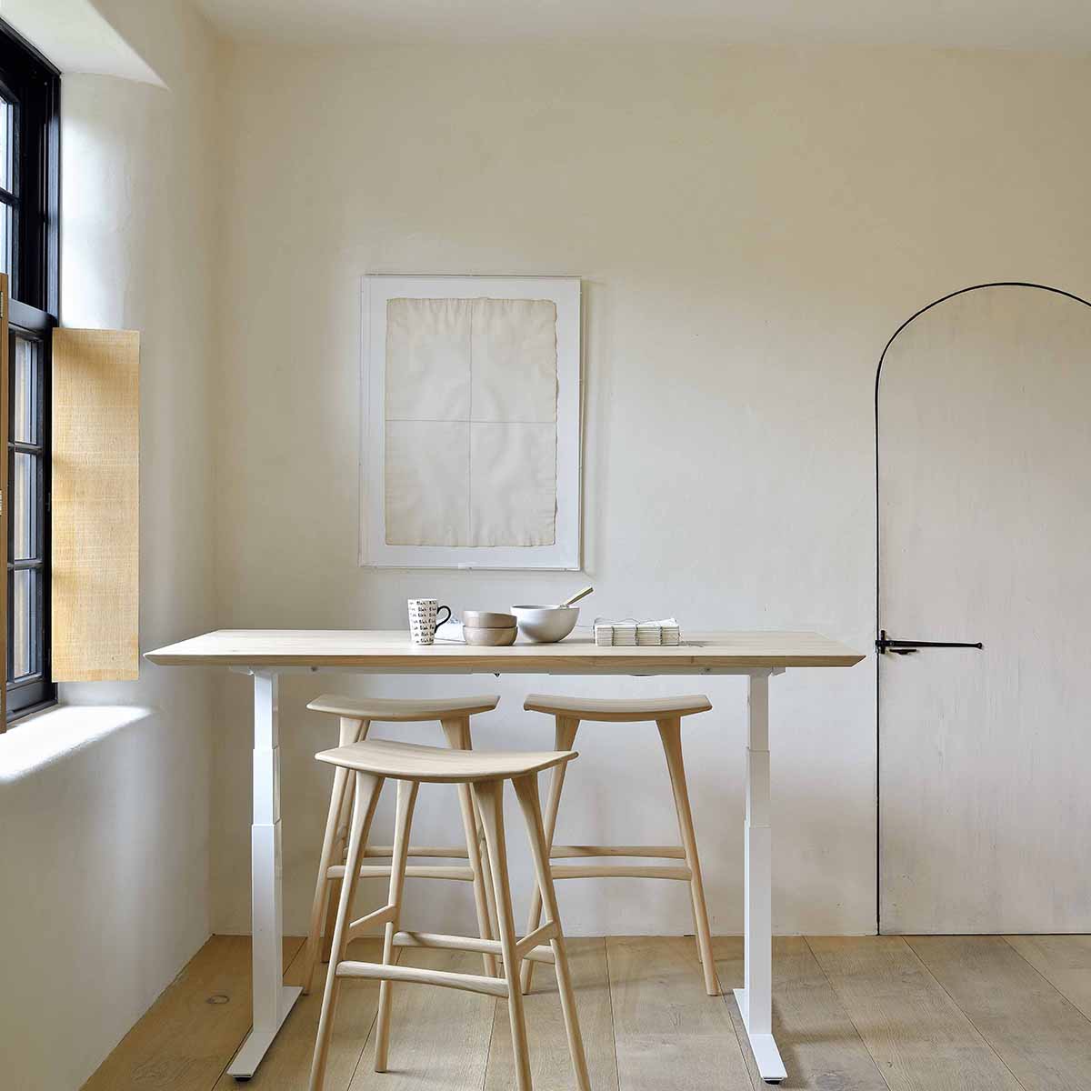 Bok Rectangle Adjustable Desk with Cable management UK (Oak, White, 160cm)