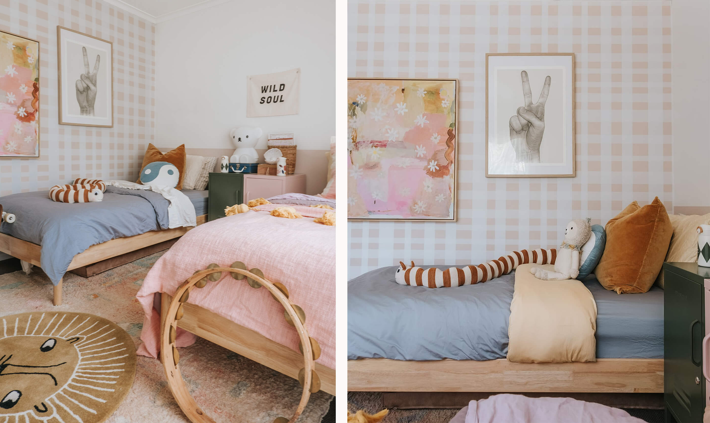 Our Luna Single Bed Frames as styled by Raffaela Sofia in this fun and stylish kids bedroom, shop in-store or online now!