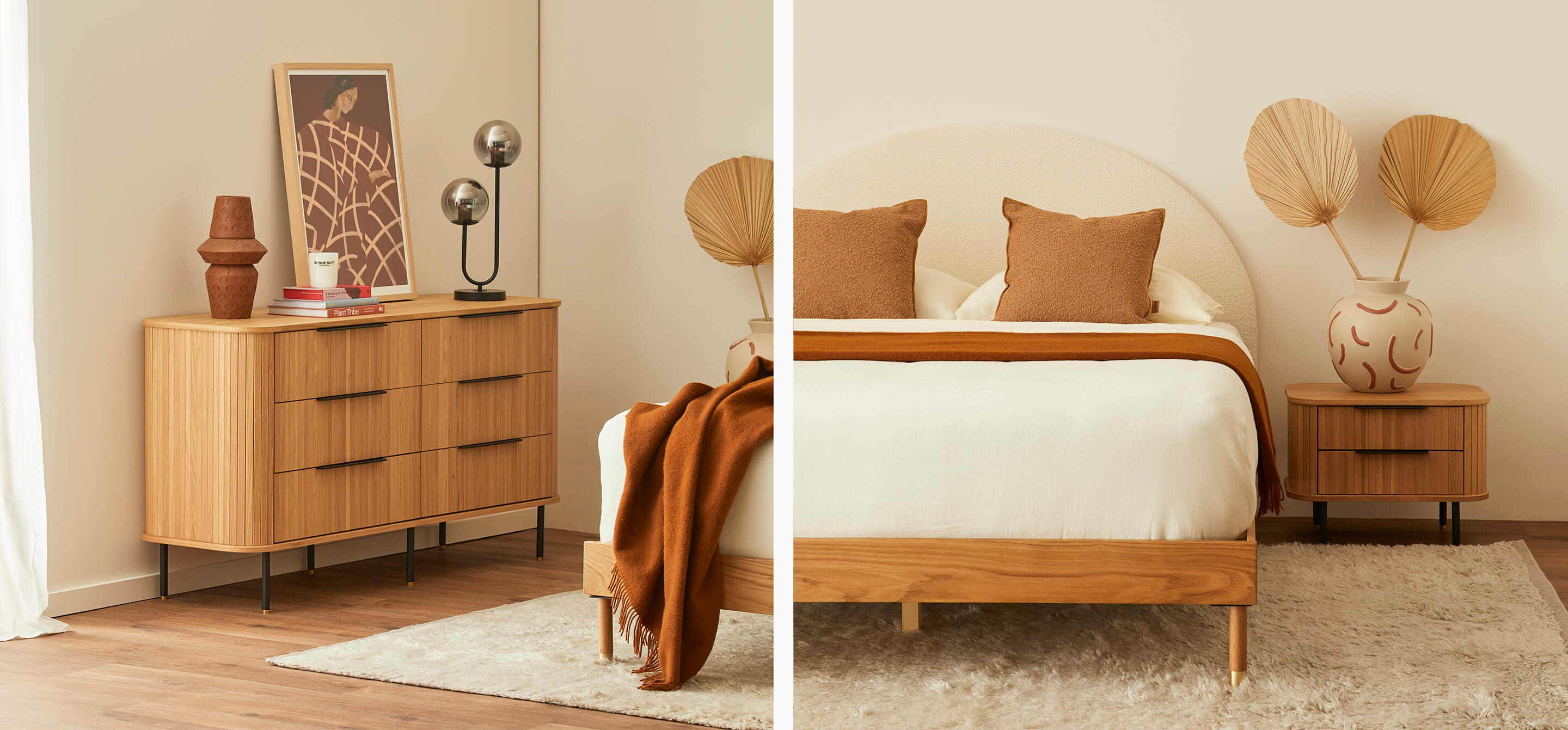 Introducing the Rio styled space as part of our Abode AW22 collection, full of neutral tones, oak slatted furniture, and dreamy decor in this bedroom space. Shop the collection online or in-store now!