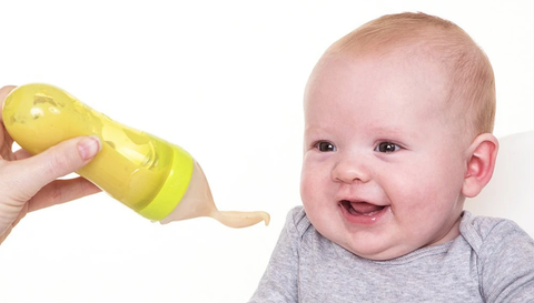 Baby Silicone Squeeze Feeding Bottle Baby Feeder With Spoon Food
