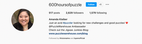 inspiring puzzle influencers amanda @600hoursofpuzzles