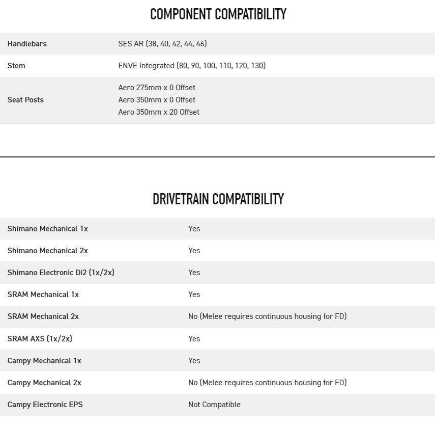 ENVE Melee Frameset Specifications | Strictly Bicycles