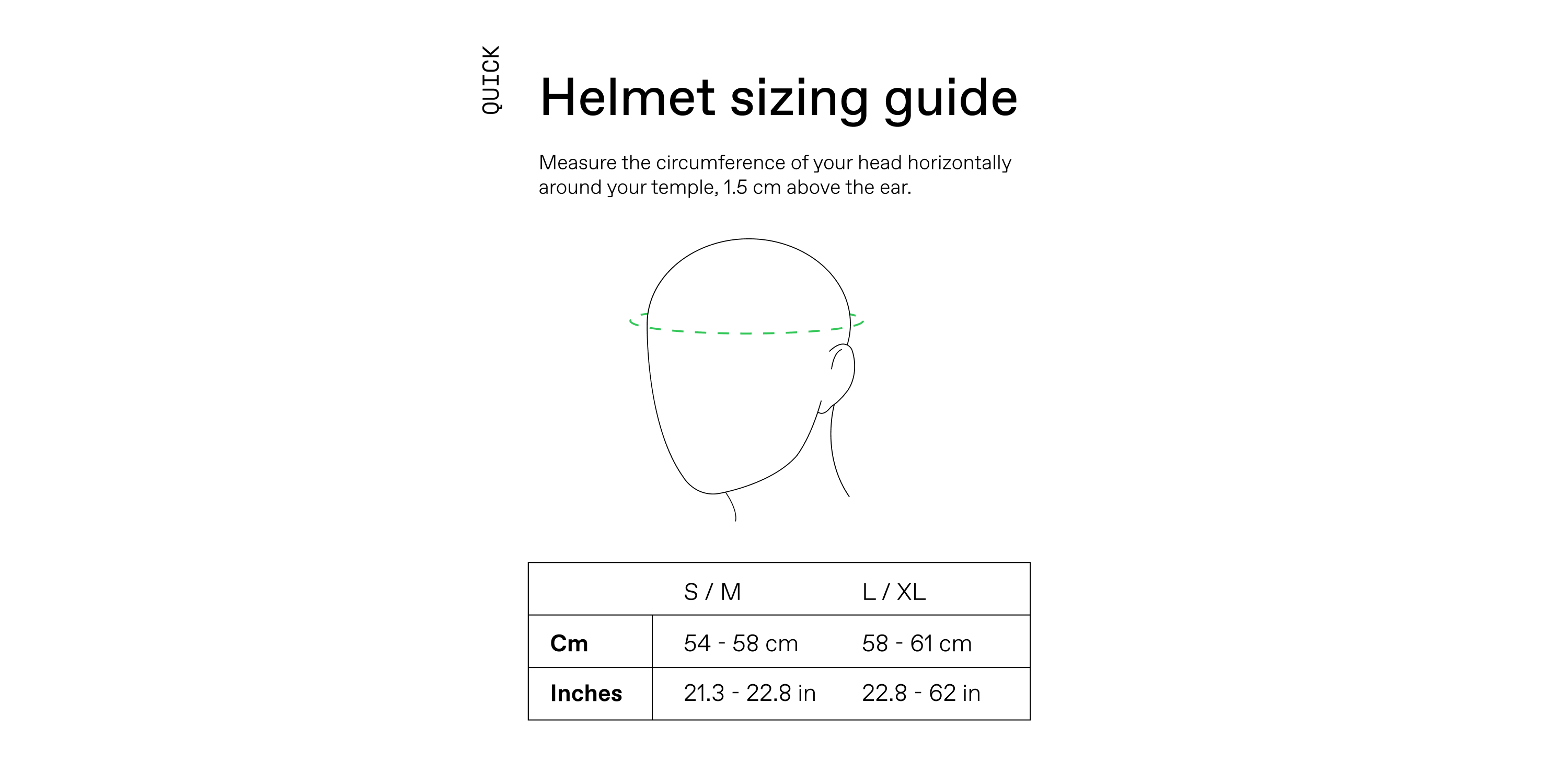 Cannondale Quick Adult Helmet size chart