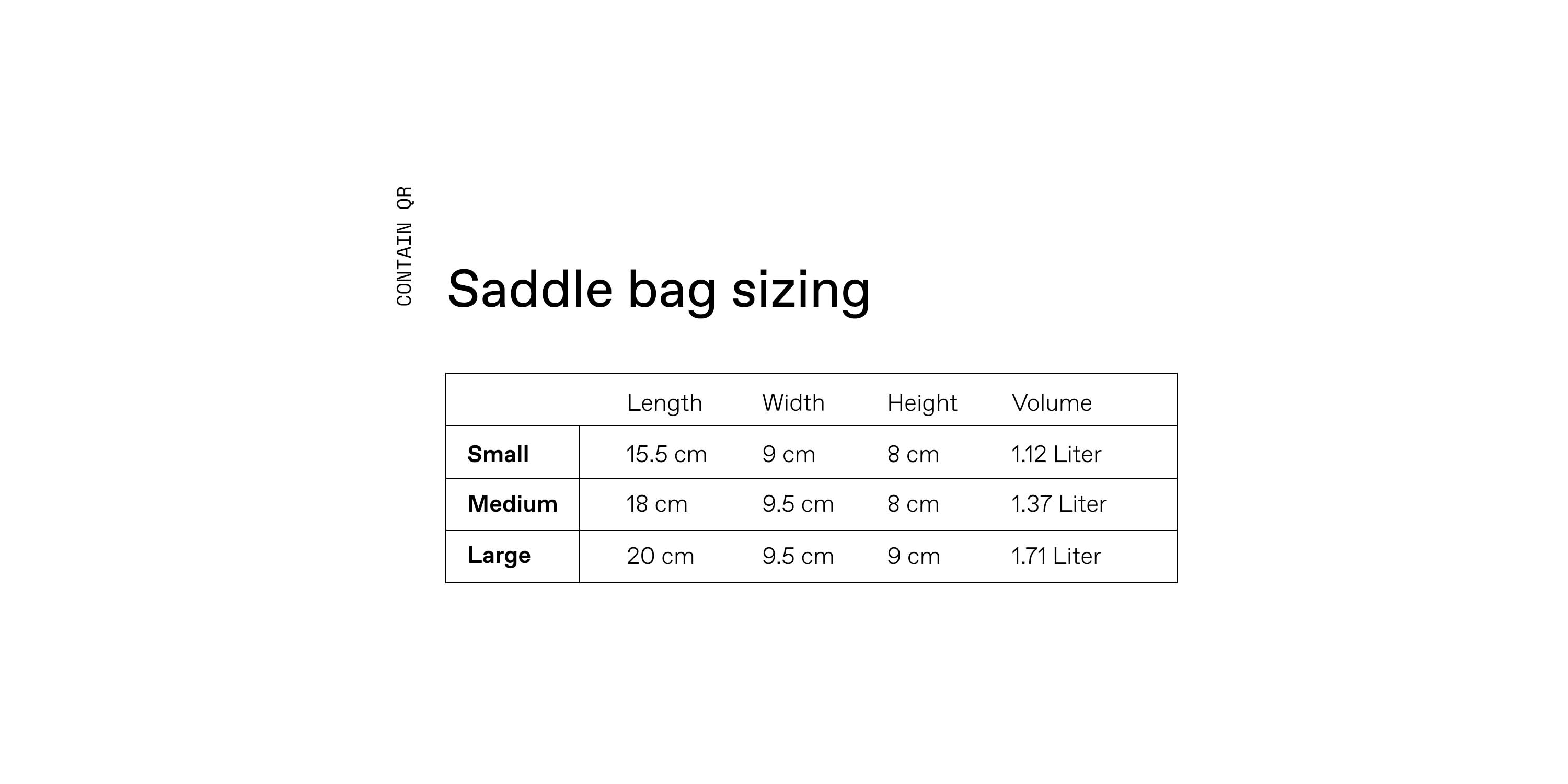 Contain Welded QR Bag Size chart