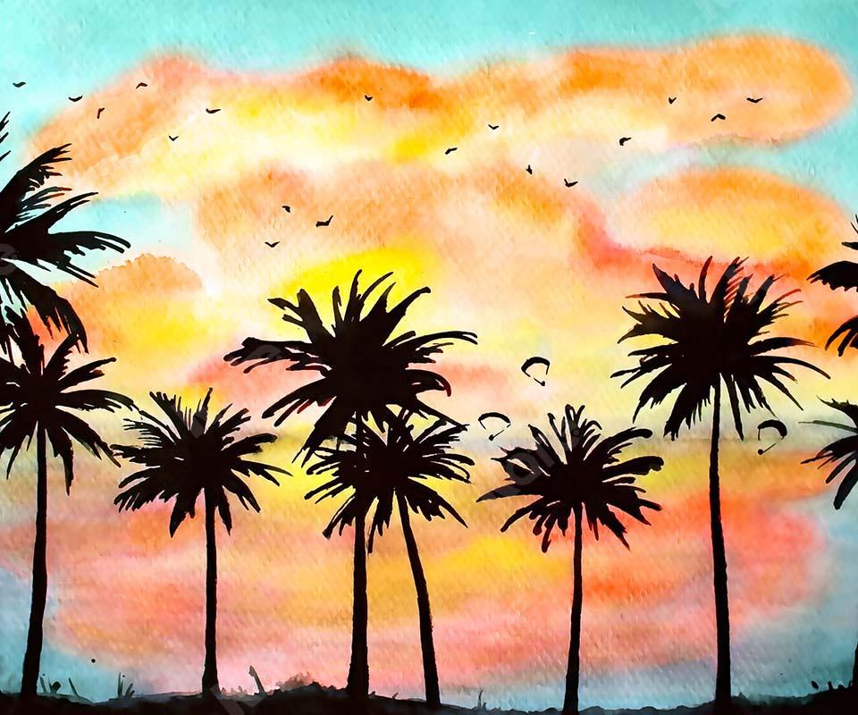 Kate Telón de fondo de verano con árboles de coco diseñado por GQ