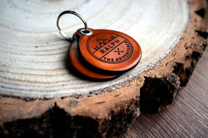 Adventure themed - saddle tan leather - double personalised dog tag