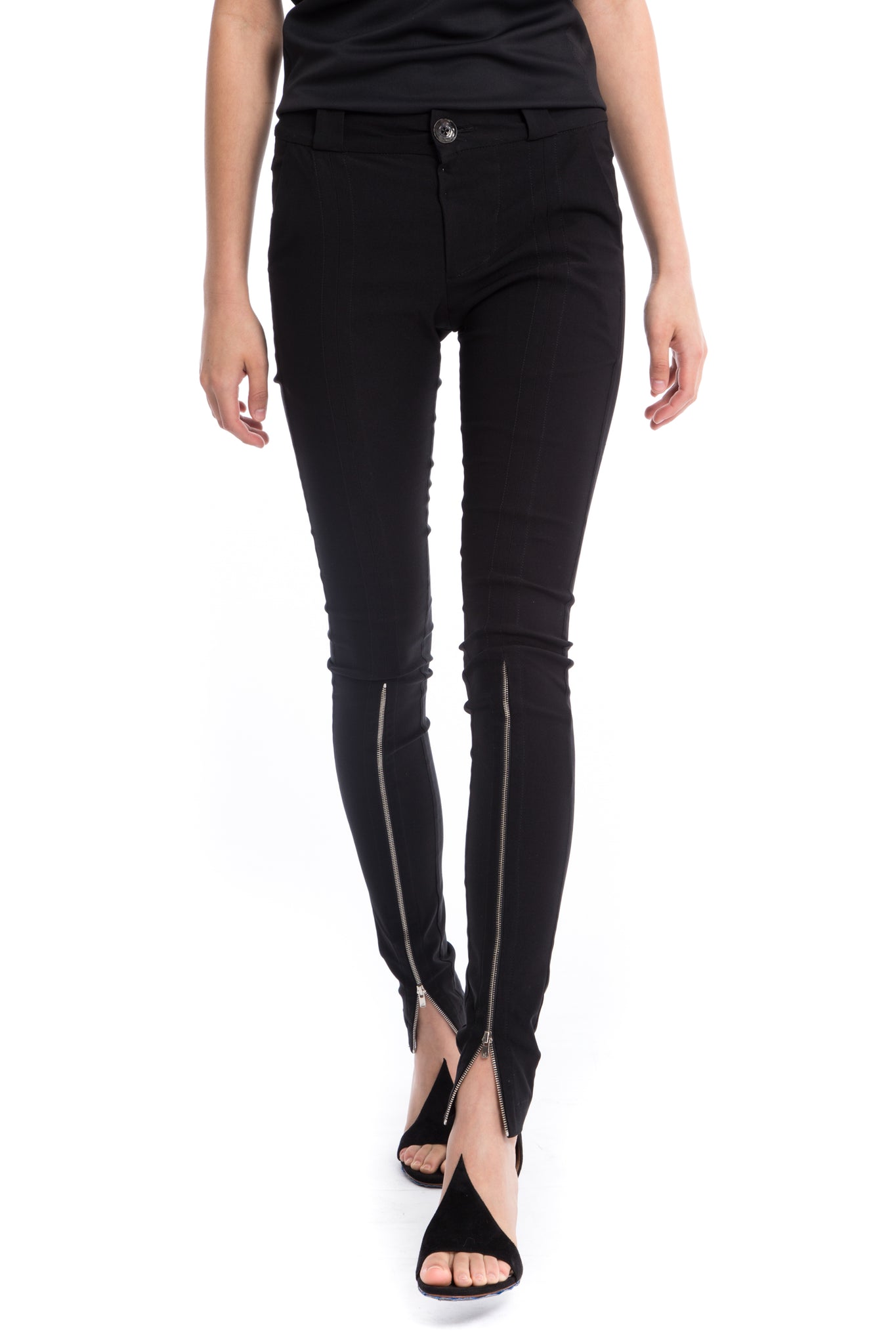 NINObrand black skinny Pants with front silver long zippers